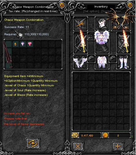Materiales preparados para Chaos Weapon